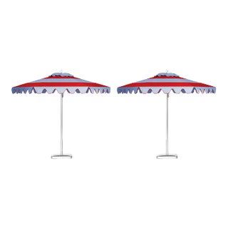 Santorini Dawn 9' Patio Umbrella, Robin's Egg Blue & Red, Set of 2 For Sale