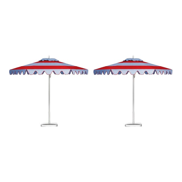 Santorini Dawn 9' Patio Umbrella, Robin's Egg Blue & Red, Set of 2 For Sale