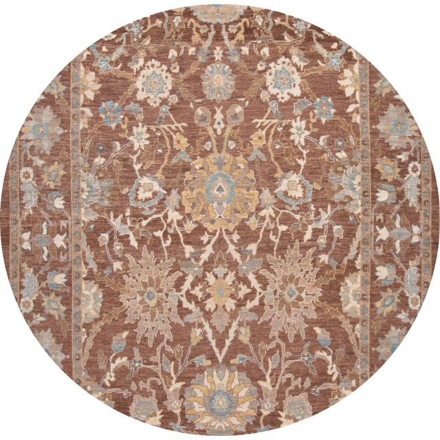 Beautiful 21st century contemporary Sultanabad rug, with a brown field, ivory, tan and blue accents in an all-over floral...