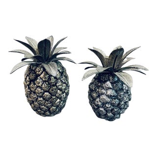 Mid Century Tole and Silver Metal Pineapple Candlesticks-A Pair For Sale