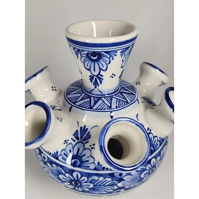 Vintage Delft Blue 7 Arms Sprout Hand Painted Tulip Ceramic Vase For Sale - Image 6 of 8