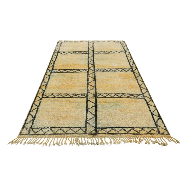 1950s Vintage Moroccan Rug, Gold & Black With Geometric Patterns - Rug & Kilim For Sale - Image 5 of 7