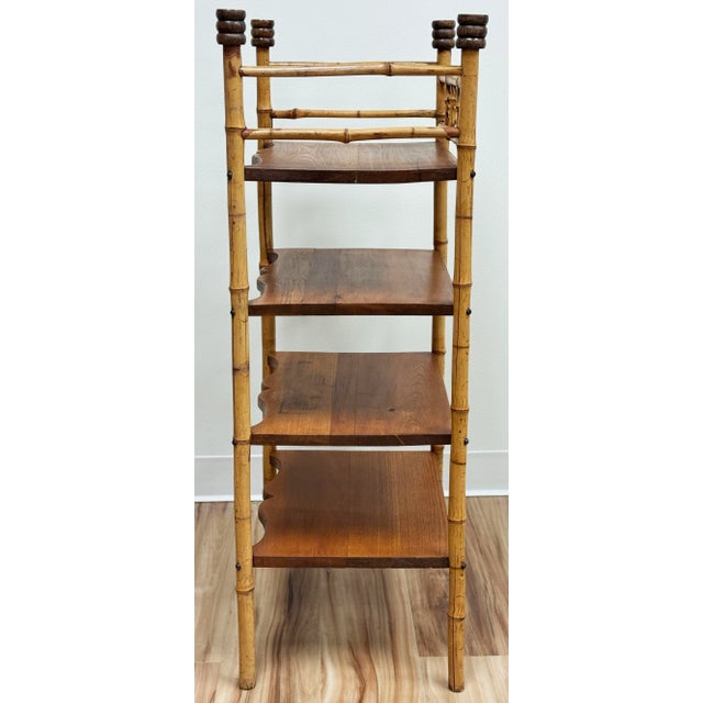 Mid 20th Century Vintage Scorched Bamboo Four Tier Shelf For Sale - Image 5 of 10