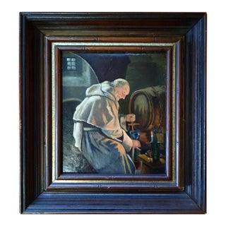 Vintage Oil Painting of a Monk in a Wine Cellar by Eduard Von Grützner For Sale