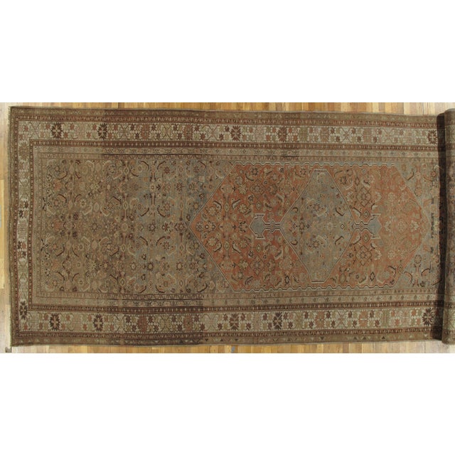 Persian Antique Gallery-Size Bijar Runner, Handmade Oriental Rug, Taupe, Terracotta For Sale - Image 3 of 10