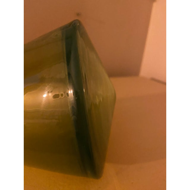 1990s Vintage Olive Green Wobble Art Glass Vase – Sculptural Kinetic Design For Sale - Image 5 of 6