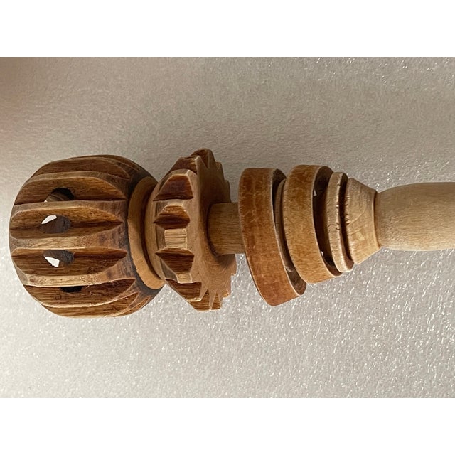 9 pcs Antque and vintage wood kitchen utensils with rolling pin and large pizza board.