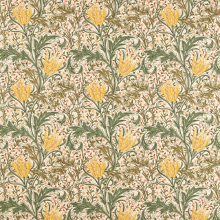 Morris & Co. Lent Lily Embroidery Fabric in Artichoke/Weld For Sale