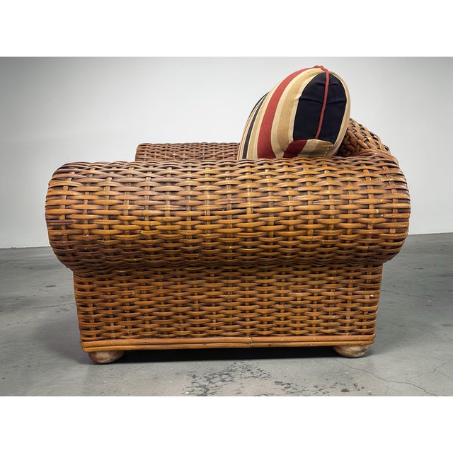 Wood Vintage Oversized British Colonial Rattan Club Chair For Sale - Image 7 of 10
