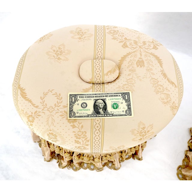 Textile Pair Decorative Upholstery w/ Tassels Oval Benches Ottomans Foot Stools MINT For Sale - Image 7 of 11