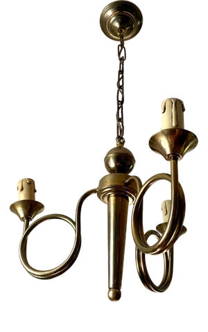 3-Arm Chandelier in Brass, 1950s