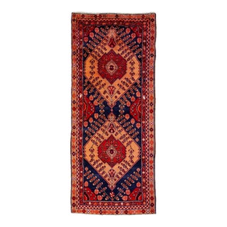 1960s Blue 1960s Heriz Handmade Wool Runner With Tribal Pattern For Sale