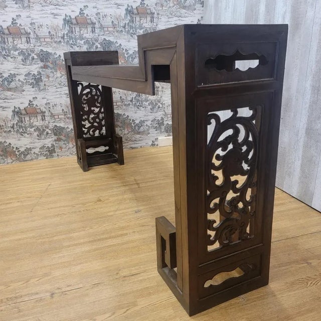 Early 20th Century Antique Chinese Elm Altar Table With Pierced Carved Panels For Sale - Image 5 of 11