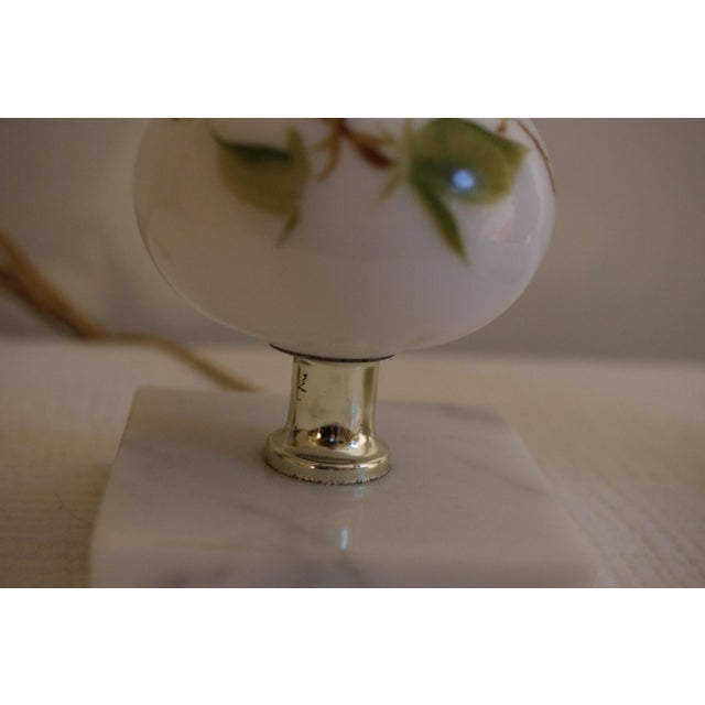 Glass Mid 20th Century Italian Marble & Hand-Painted Blown Milk Glass Table Lamps With Original Shades - A Pair For Sale - Image 7 of 12