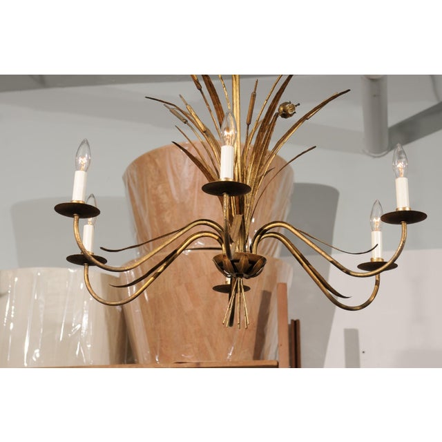 Maison Charles Vintage 6-Light Italian Bulrush Toleware Chandelier For Sale - Image 4 of 12