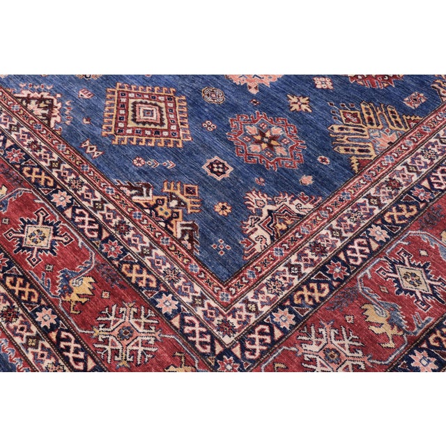 Rustic Boho Chic Rustic Super Kazak Blue/Red Wool Rug - 11'8'' X 15'6'' For Sale - Image 3 of 10