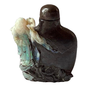 Antique Qing Dynasty Chinese Snuff Bottle — Signed Agate & Jade Carving With Scholar Figure