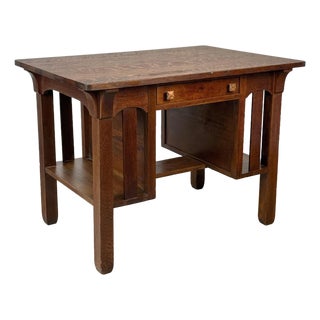 Antique Arts & Crafts Quartersawn Oak Partners Library Desk For Sale