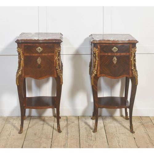 Louis XV Style Bedside Tables with Marble Top, 1890s, Set of 2 For Sale - Image 10 of 11