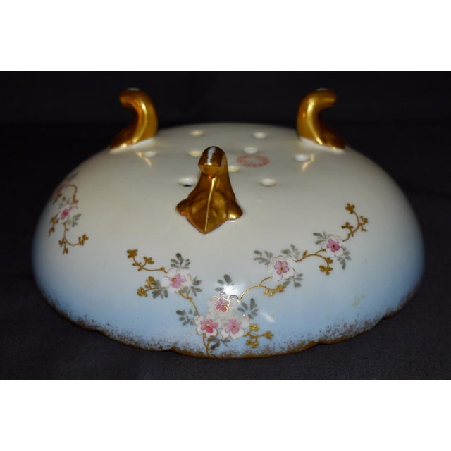 Limoges France Porcelain Colander Antique Berry Bowl Footed Strainer Gilt For Sale In Philadelphia - Image 6 of 15