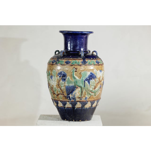 Antique Annamese Water Jar with Phoenix and Floral Relief Decoration For Sale - Image 9 of 18