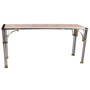 1970s Hollywood Regency Chrome, Brass and Marble Console Table