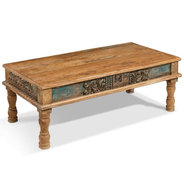 Indian Carved Takhat Coffee Table, 1940s For Sale - Image 3 of 7