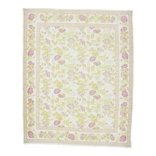 Modern Spanish Cuenca Floral Designed Wool Rug in Ivory For Sale
