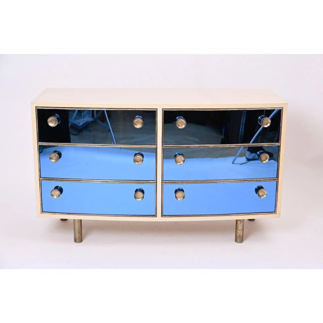 Gio Ponti Curved Dresser with Blonde Wood and Blue Crystal Glass by Gio Ponti, 1990 For Sale - Image 4 of 13
