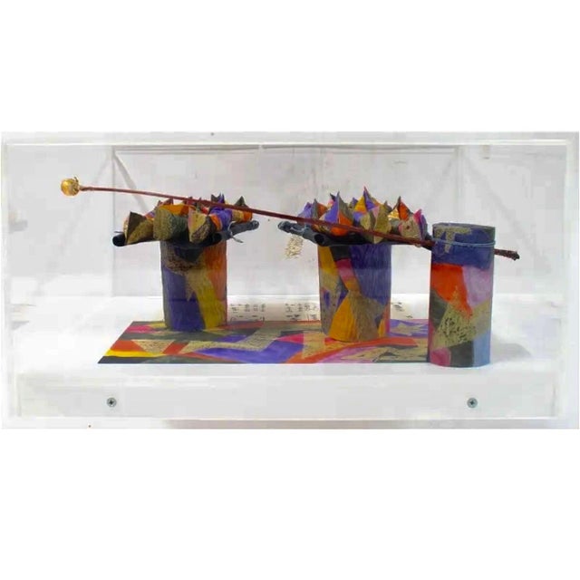 Akiko Sugiyama, Akiko Sugiyama Japanese Calligraphy Painting Collage, 3D Shadow Box Sculpture For Sale - Image 12 of 16