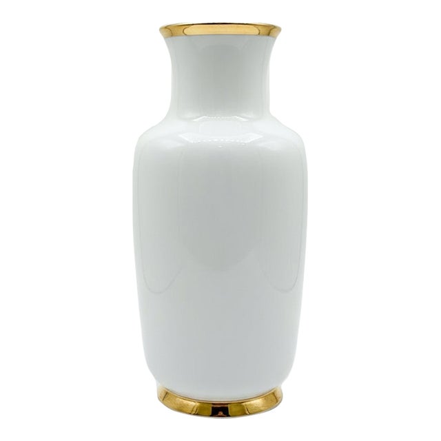 Gerold Porzellan Bavaria White Cabinet Vase With Gold Trim – Western Germany Mid 20th Century For Sale