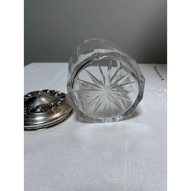 Transparent Antique 1920 Sterling Silver-Lidded Cut-Crystal Dresser Jar or Humidor For Sale - Image 8 of 8