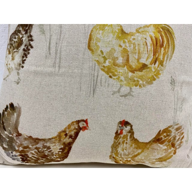 Early 21st Century 16" Square Pillow Adorned With a Bevy of Colorful Chickens - Made in Uk. For Sale - Image 5 of 7
