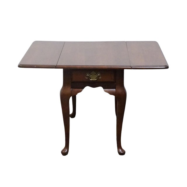 Bassett Furniture Solid Cherry Traditional Style 34" Drop Leaf Accent End Table For Sale - Image 10 of 16