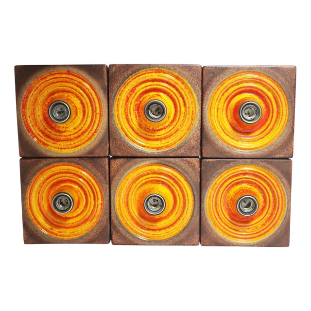Fat Lava Wall Lights in Orange and Brown, Germany, 1970s, Set of 6 For Sale
