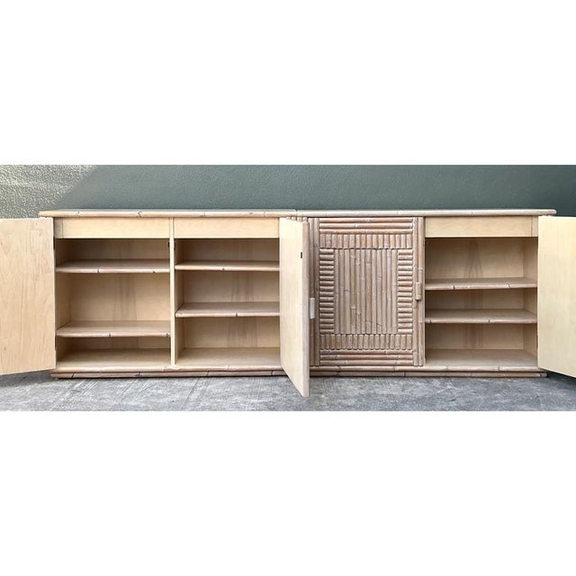 Vintage Monumental Washed Rattan Credenza For Sale - Image 4 of 12