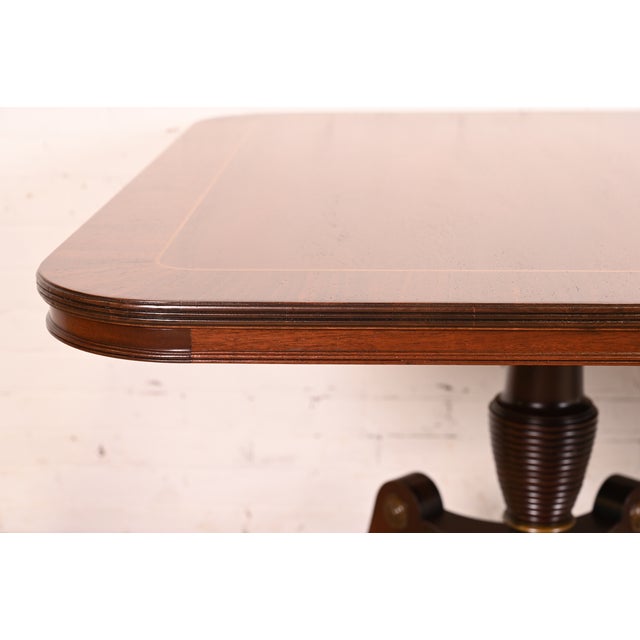 Kittinger Regency Banded Mahogany Double Pedestal Extension Dining Table, Newly Refinished For Sale - Image 12 of 16