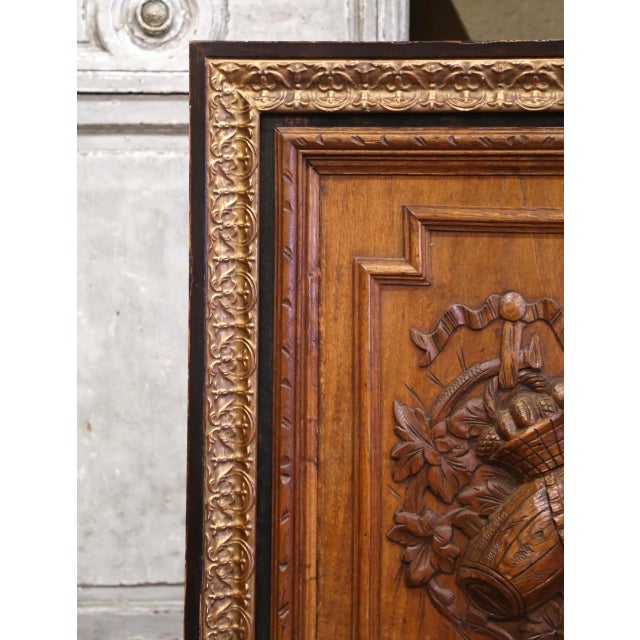 Pair of 19th Century, French Carved Oak Wall Door Panels in Gilt Frames For Sale In Dallas - Image 6 of 10