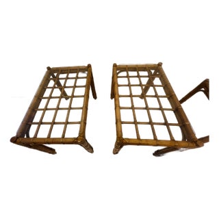 1950 Mid Century Modern Bamboo Side Tables W Glass Pair For Sale