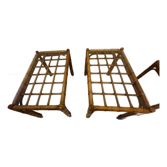 Elegant Pair of 1950 Mid Century Modern Bamboo Side Tables W Glass Pair For Sale