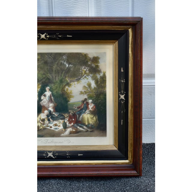 Rococo Antique Lithograph Walnut Ebonized Victorian Style Frame Rococo Style Print For Sale - Image 3 of 16