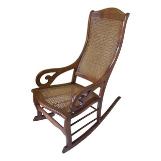 Vintage Lincoln Rocking Chair in Rattan, 1970 For Sale