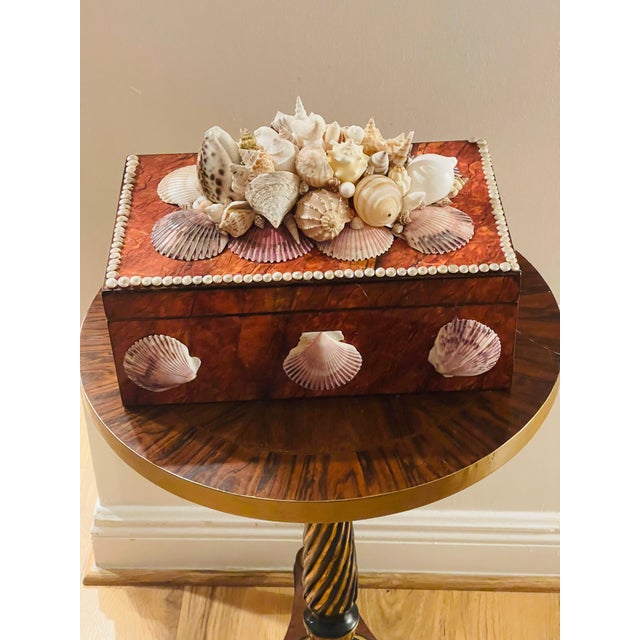 Shabby Chic Gorgeous Large Sea Shell Faux Burlwood Box For Sale - Image 3 of 4
