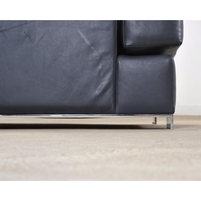 Ralph Lauren Navy Leather Pryce Club Chair With Steel Feet For Sale - Image 10 of 18