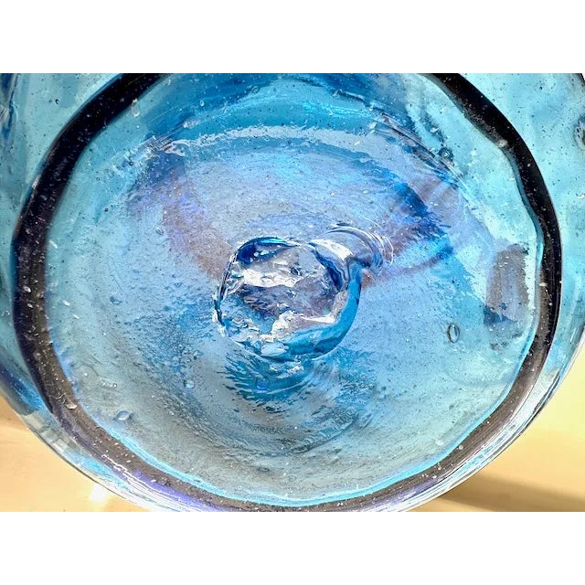 Blue Large Vintage Blue Swirl Glass Pitcher For Sale - Image 8 of 8