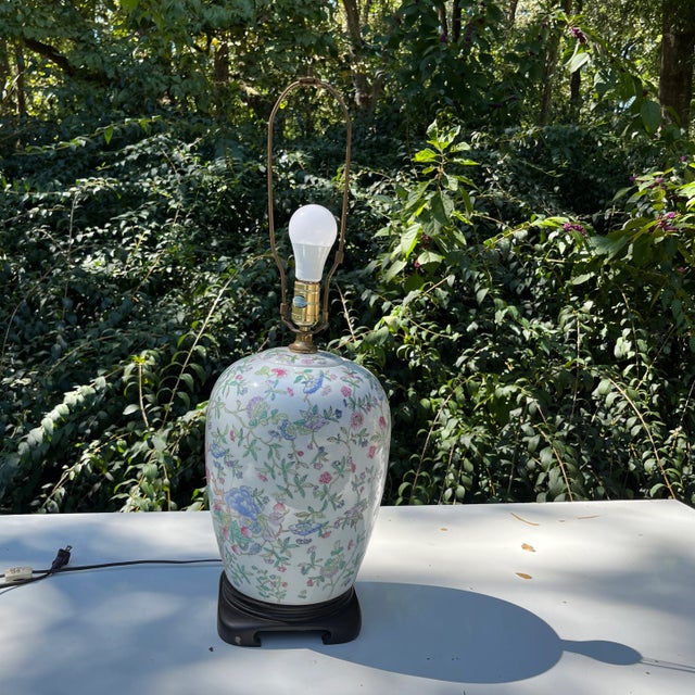 1970s Ginger Jar Chinese Famille Rose Lamp For Sale - Image 5 of 12