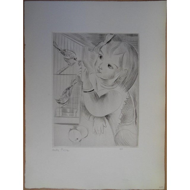 Emilia "Mily" POSSOZ (1888-1967) The bird cage Original engraving Signed in pencil Limited edition of 40 copies (the...