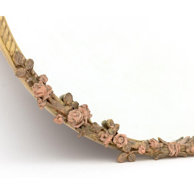 Floral Motif Painted Carved Wood Circular Mirror For Sale - Image 4 of 7