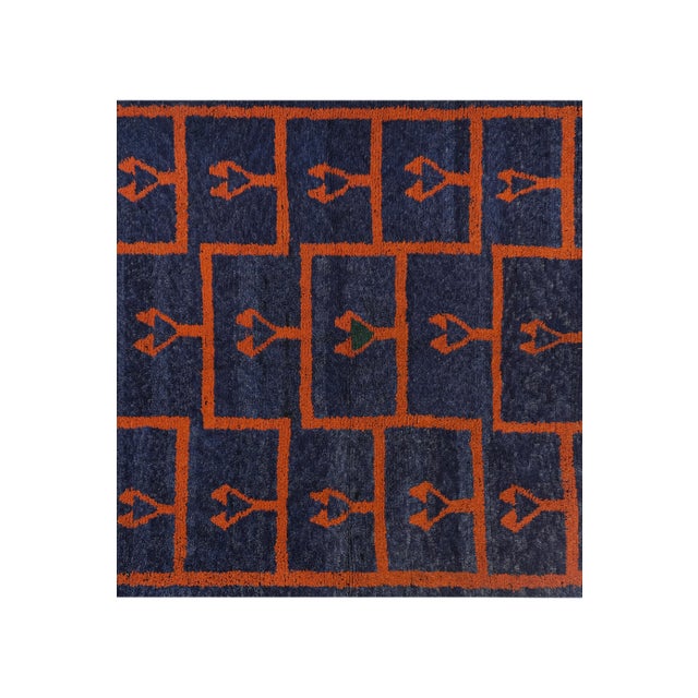 1960s 1960s Vintage Navy Blue Turkish Shaggy Rug 6' X 9'2'' For Sale - Image 5 of 13