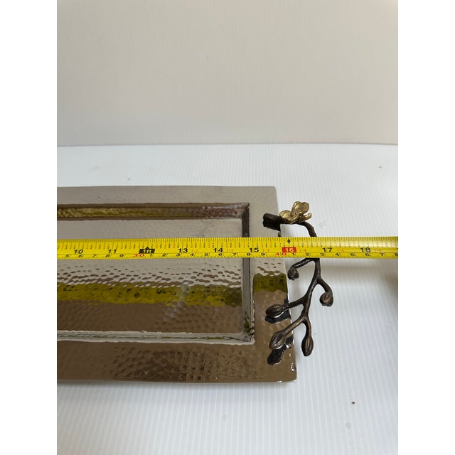 Michael Aram Sign Gold Plated Orchid Flowers Hammered Silver Tone Shine Serving Tray 17"x 7" For Sale - Image 13 of 18